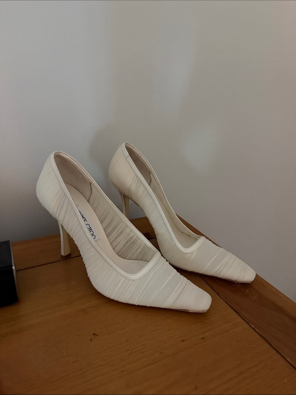 Jimmy Choo Cream Pointed-Toe Ruched Pumps - Picture 3 of 7